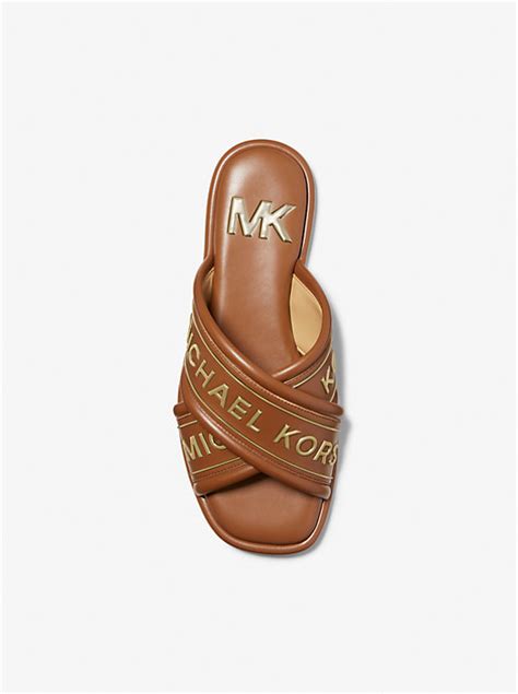 michael michael kors gideon embellished faux leather slide sandal|Gideon Embellished Slide Sandal .